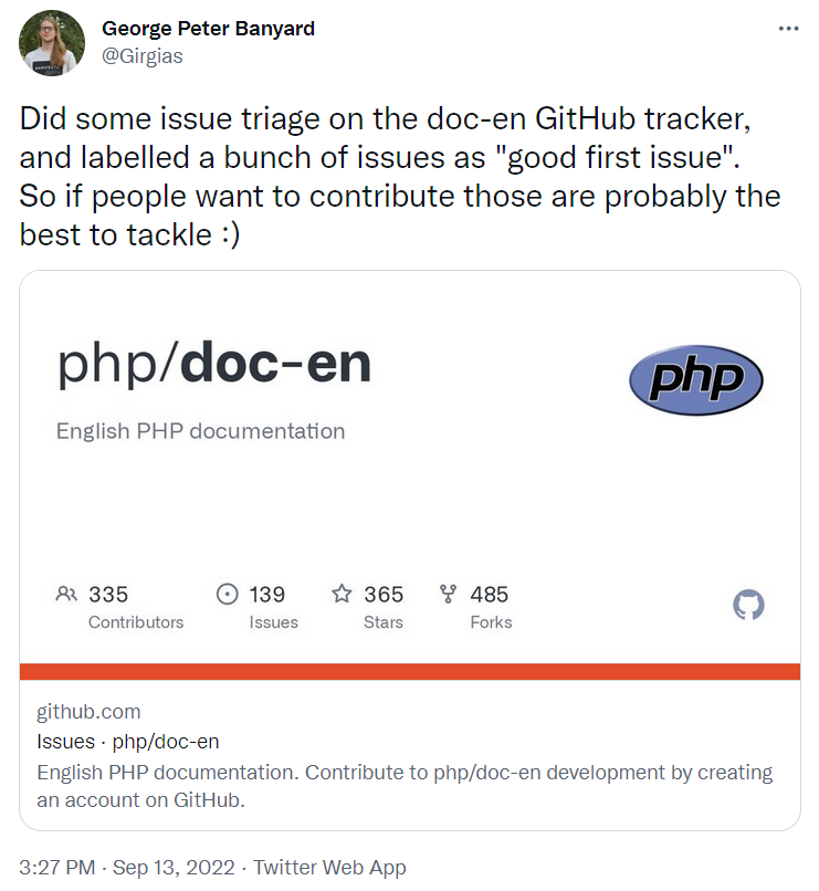 Did some issue triage on the doc-en GitHub tracker, and labelled a bunch of issues as "good first issue". So if people want to contribute those are probably the best to tackle :)